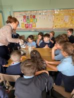 Year 4 and 5 learning the process of the digestive system through a science experiment 