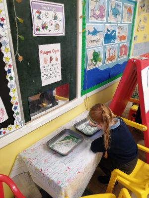 We have been writing secret messages in our glitter salt