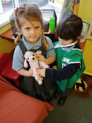 Elisa is helping to look after Nina's dog and check her heartbeat