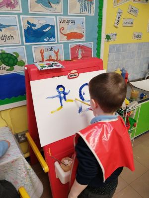 Tyrel is painting himself and Ronan as Fire Fighters